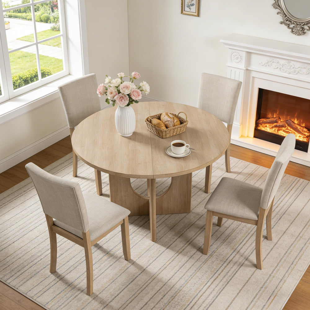 5-Piece Round Dining Table Set with 4 Upholstered Chairs