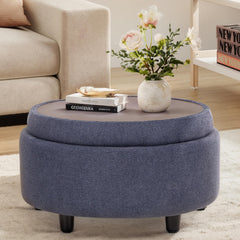 Round Storage Ottoman with Reversible Tray Lid