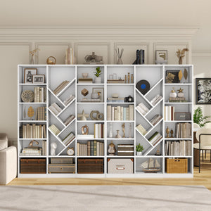 6-Tier Tree Bookshelf with 13 Open Compartments