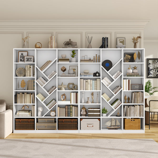 6-Tier Tree Bookshelf with 13 Open Compartments