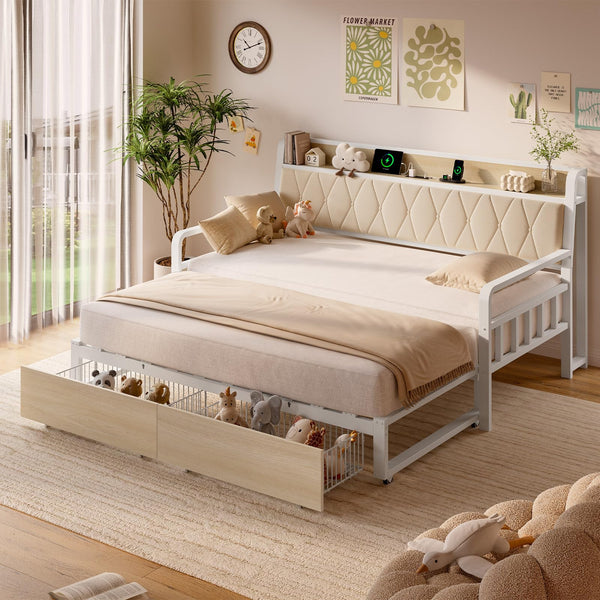 Twin to King Trundle Daybed with Storage & Power Outlet