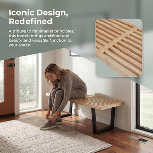 Modern Wood Entryway & Dining Bench with Metal Legs