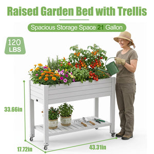 Raised Garden Bed with Wheels, Storage Shelf & Water Level Monitor