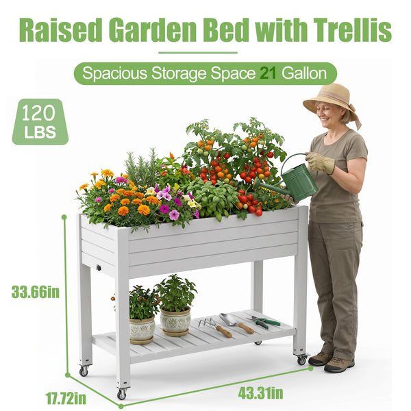 Raised Garden Bed with Wheels, Storage Shelf & Water Level Monitor
