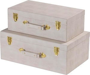 Decorative Storage Trunk Set of 2 with Handles – Shagreen Faux Leather Chest Boxes