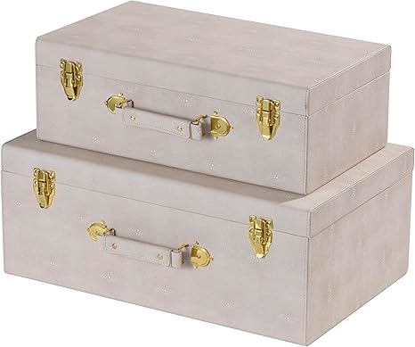 Decorative Storage Trunk Set of 2 – Shagreen PU Leather Nested Chest Boxes