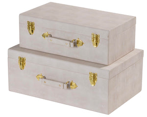 Decorative Storage Trunks Set of 2 – Faux Leather with Handle