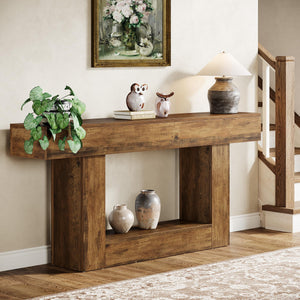 63-Inch Farmhouse Console Table with U-Shaped Base & Lower Shelf
