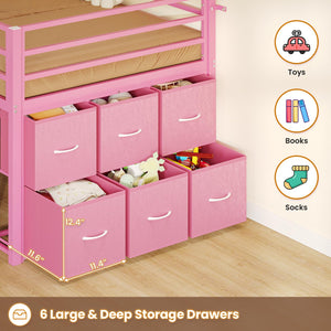 Twin Low Loft Bed with LED Lights & Storage Drawers