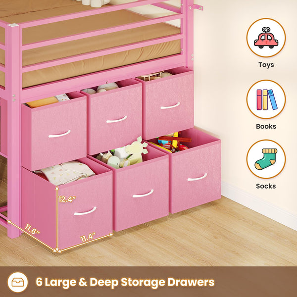 Twin Low Loft Bed with LED Lights & Storage Drawers