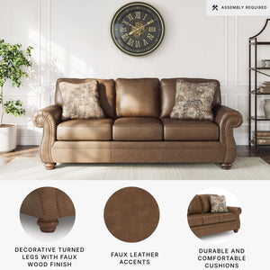 Queen Faux Leather Sofa Sleeper with Memory Foam Mattress