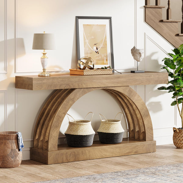 63-Inch Arched Console Table with Storage Shelf
