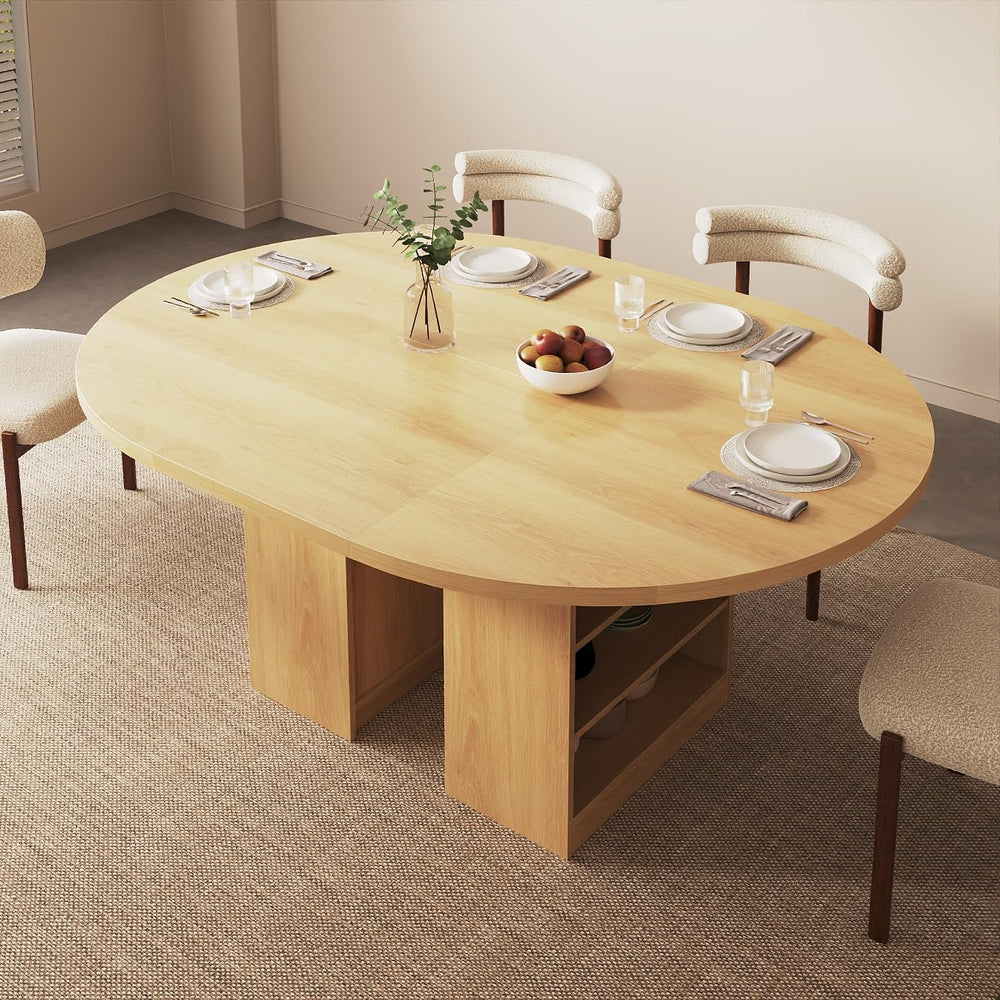 Extendable Dining Table with 3-Tier Storage Shelves & Pedestal Base
