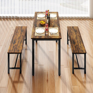 43-Inch Dining Table Set with 2 Benches – Space-Saving Kitchen Dining Set for 4