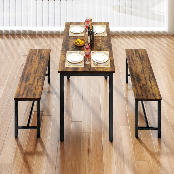43-Inch Dining Table Set with 2 Benches – Space-Saving Kitchen Dining Set for 4