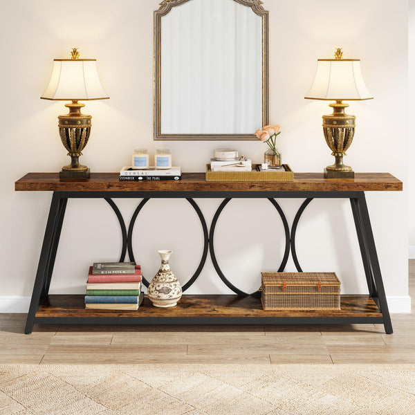 70.9" Industrial Console Table with 2-Tier Storage Shelf