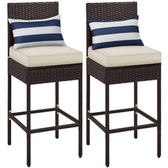 Outdoor PE Rattan Bar Stools with Cushions & Footrests – Brown/Beige