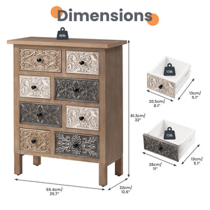 Wood Storage Cabinet with Drawers – Vintage Carved Accent Cabinet