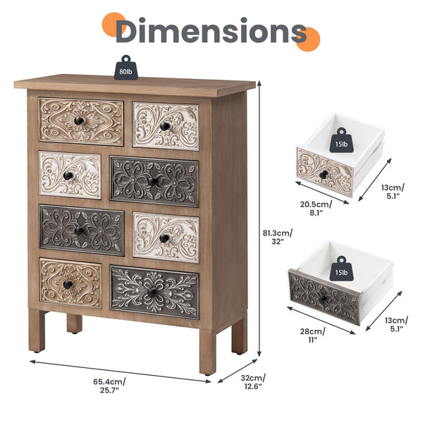 Wood Storage Cabinet with Drawers – Vintage Carved Accent Cabinet