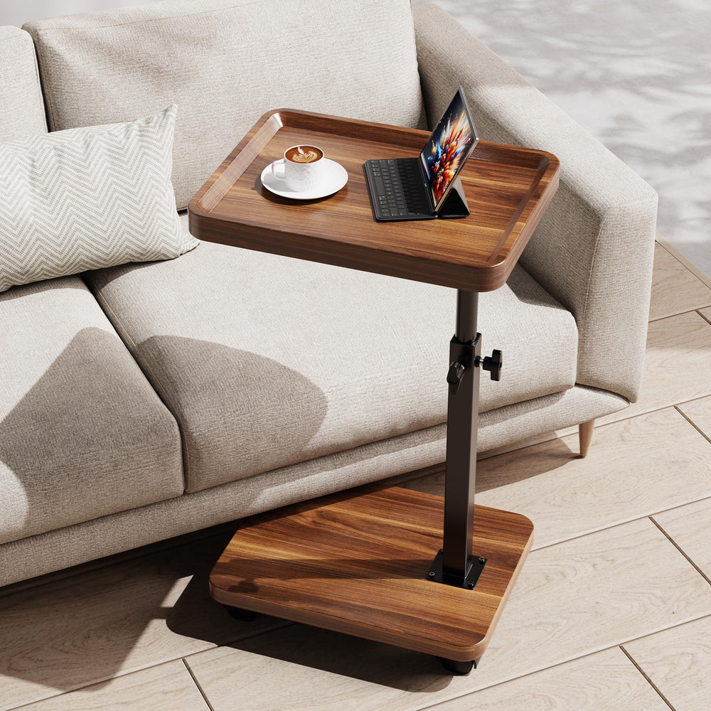 C-Shaped Adjustable Height Side Table with Wheels