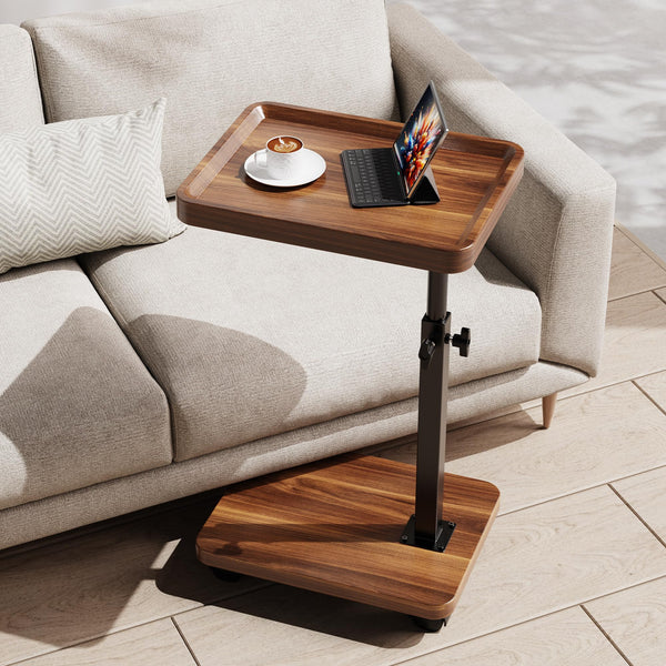 C-Shaped Adjustable Height Side Table with Wheels