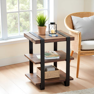Reclaimed Wood & Metal 2-Shelf End Table