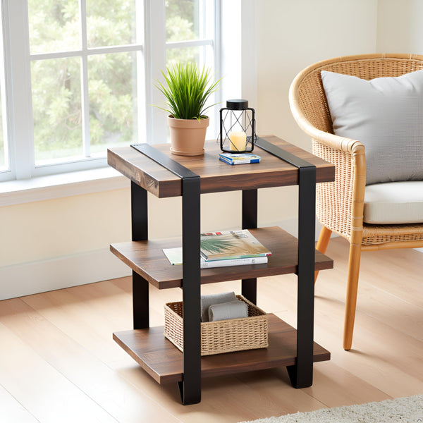 Reclaimed Wood & Metal 2-Shelf End Table