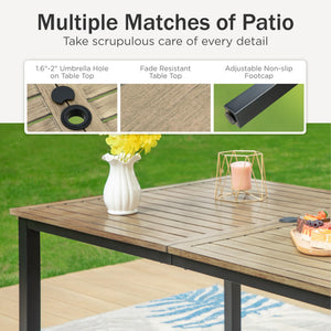 Outdoor Rectangular Dining Table with Metal Frame & Umbrella Hole