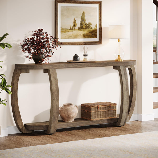 63-Inch Curved Console Table with Open Shelf