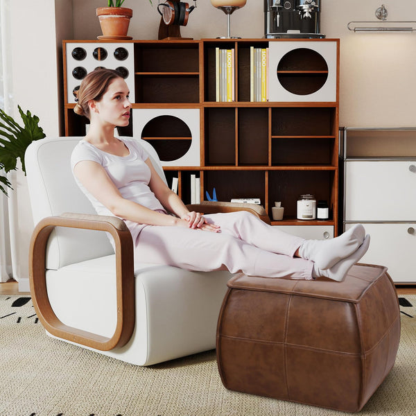 Leather Pouf Ottoman Footstool