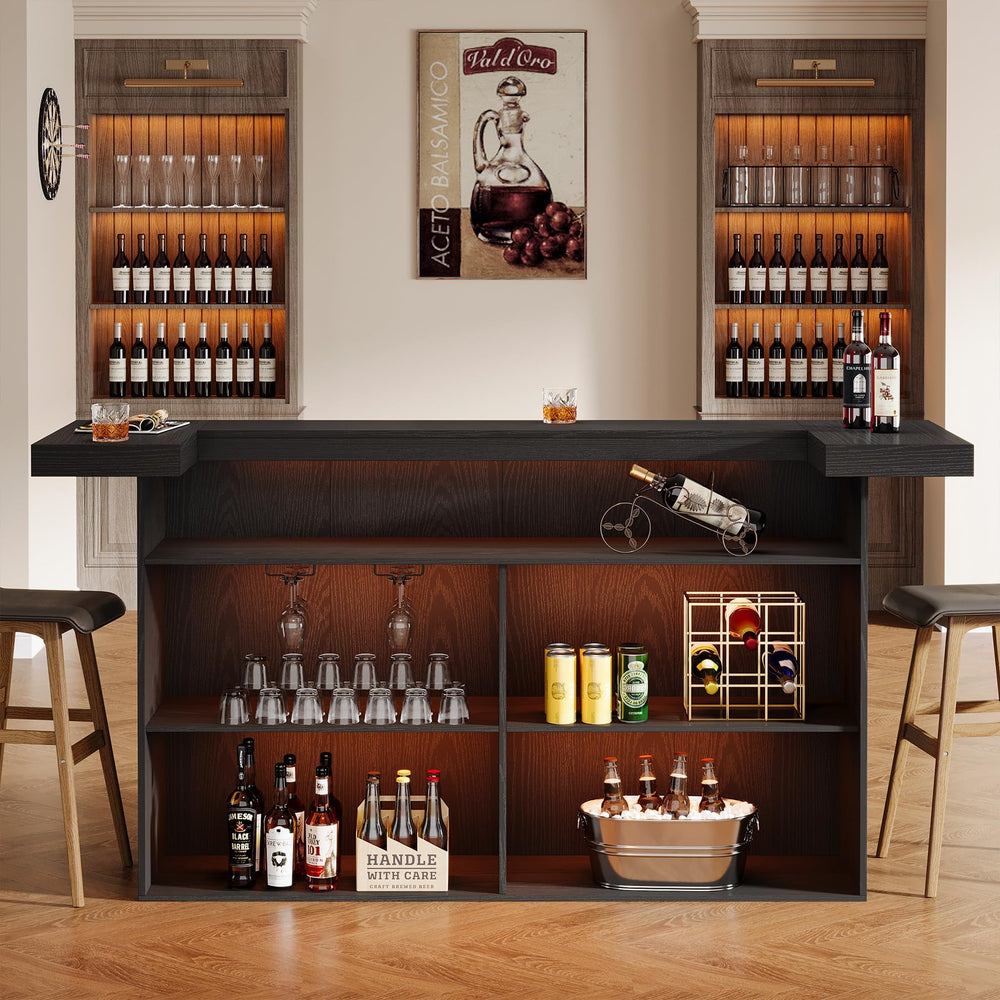 4-Tier Bar Table with Wine Glass Holder & Storage Shelves