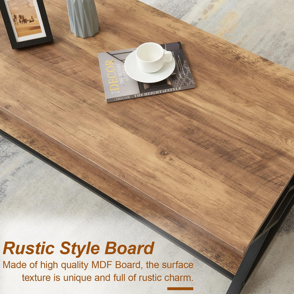 47-Inch 2-Tier Rectangle Coffee Table with Open Shelves