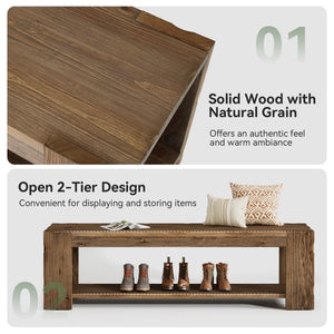 Solid Wood Entryway Bench with Storage Shelf, 55-Inch