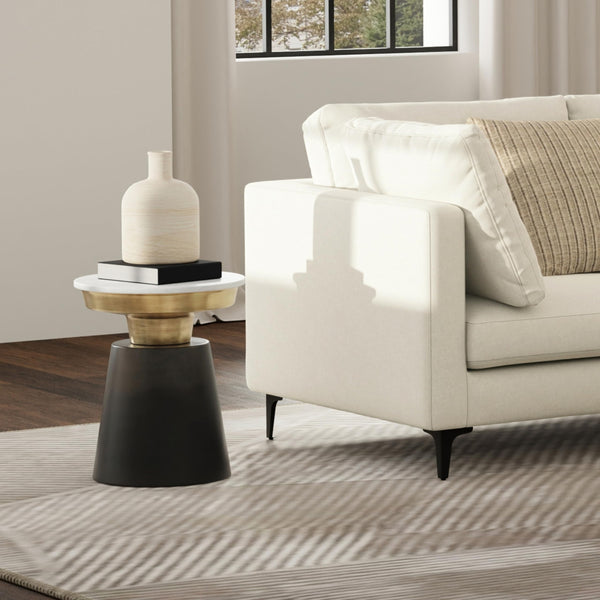 Round Marble Top Accent Side Table with Metal Base