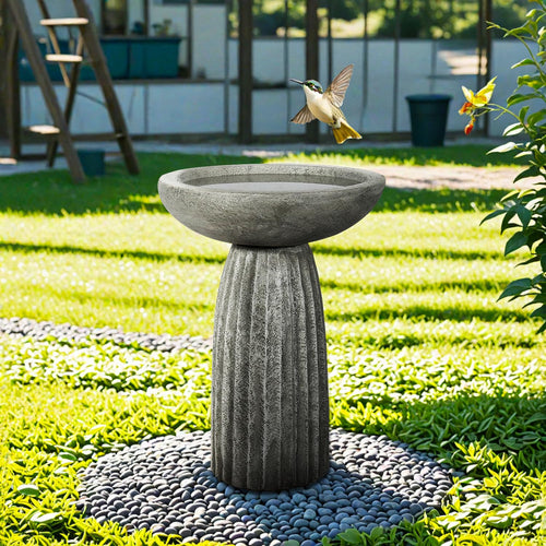 Concrete Pedestal Bird Bath with Textured Base