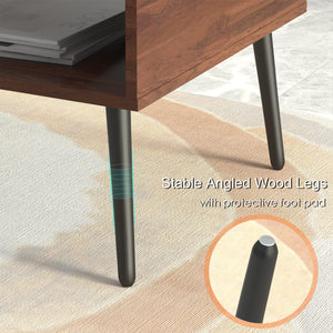 Mid Century Modern Coffee Table with Drawer & Open Storage Shelf