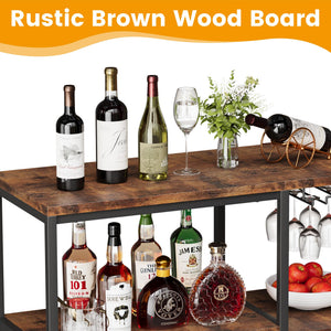 Rustic Industrial Bar Cabinet with Wine Rack and Storage
