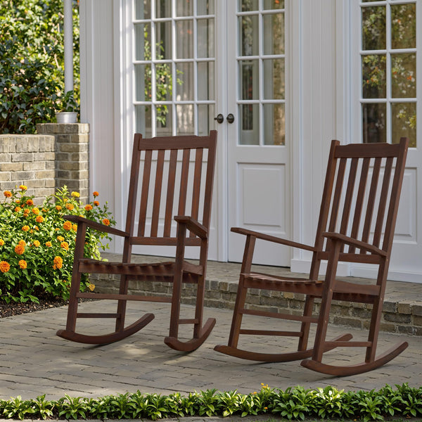 Acacia Wood Patio Rocking Chair – High Back & Wide Armrest