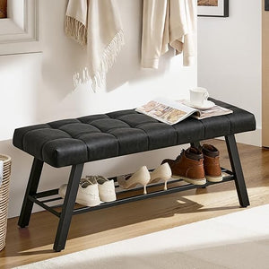 45" Tufted Faux Leather Storage Bench with Metal Frame