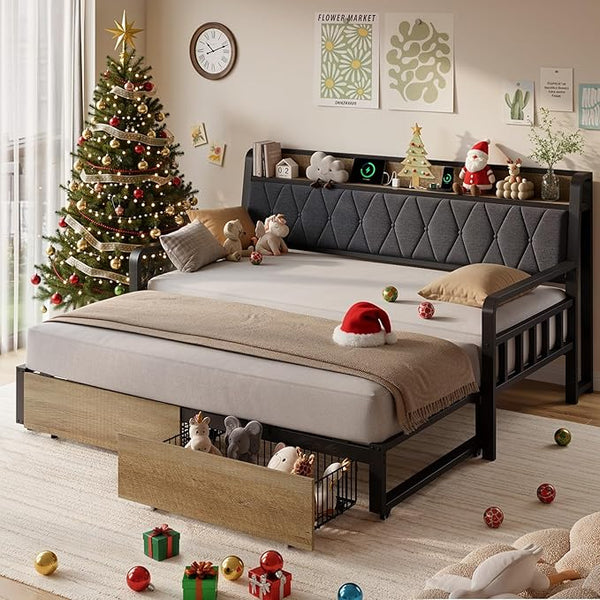 Twin to King Trundle Daybed with Storage & Power Outlet