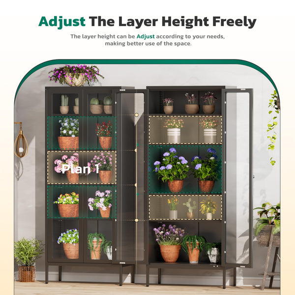 Metal Glass Display Cabinet with 5-Tier Storage Shelves