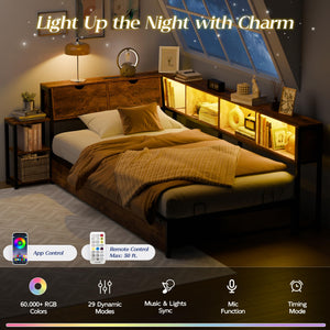 Twin Corner Bed Frame with Storage & LED Lights