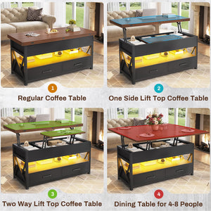 Lift Top Coffee Table 4-in-1 with Storage & LED Light
