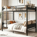 Twin Over Twin Metal Bunk Bed with Clothes Rail & Under-Bed Storage
