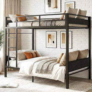 Twin Over Twin Metal Bunk Bed with Clothes Rail & Under-Bed Storage