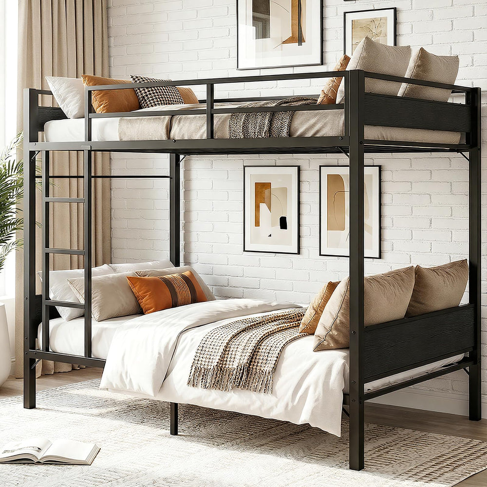 Twin Over Twin Metal Bunk Bed with Clothes Rail & Guardrail