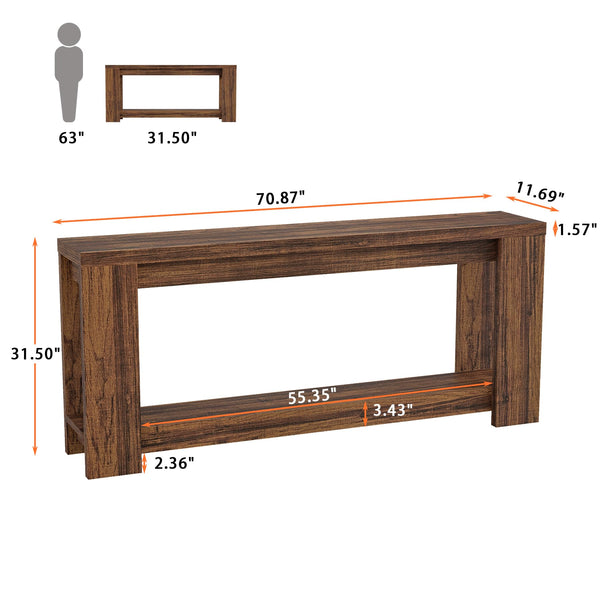 70.9" Extra Long Console Table with Storage – 2-Tier Farmhouse Entryway Table