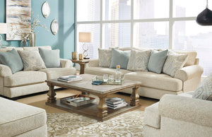 Beige Chenille Loveseat with Accent Pillows & Rolled Arms