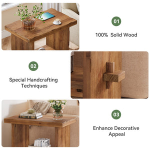 2-Tier Solid Wood End Table with Open Shelves