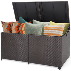 Outdoor Wicker Deck Storage Box with Wheels